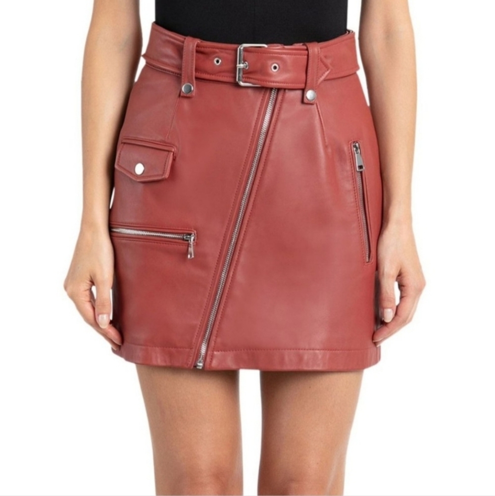 Bagatelle NYC Belted Leather Moto Mini Skirt
